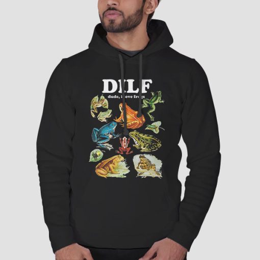 Hoodie Black Funny DILF Cottagecore Damn I Love Frogs