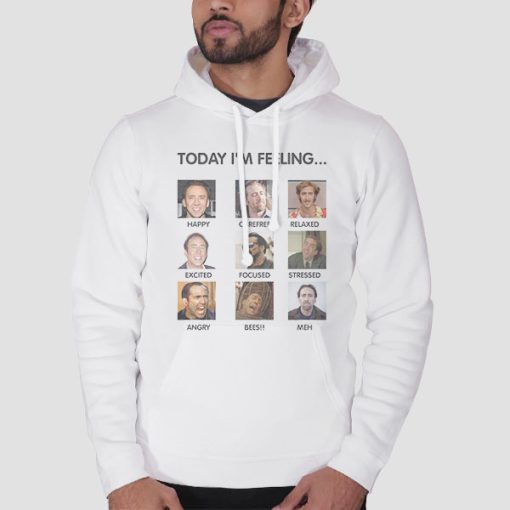 Hoodie White Funny Expression Face Nicolas Cage