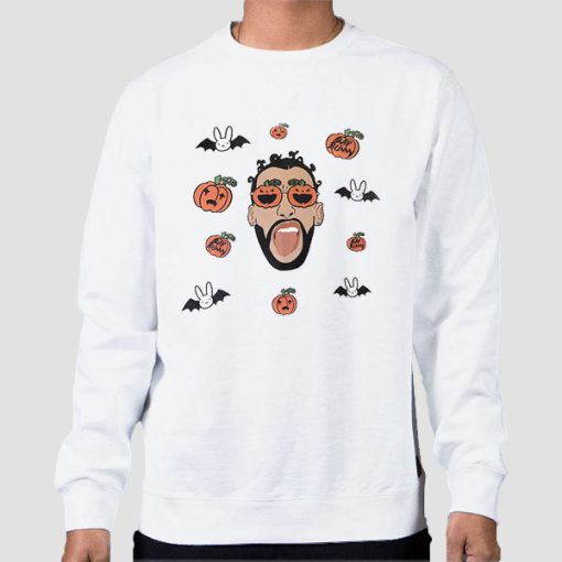 Sweatshirt White Bad Bunny Pumpkin Trick or Treat