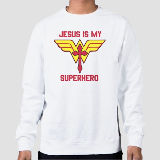Sweatshirt White Funny Jesus Is My Superhero