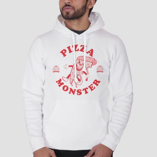 Hoodie White Funny Pizza Monster Men's Back Print