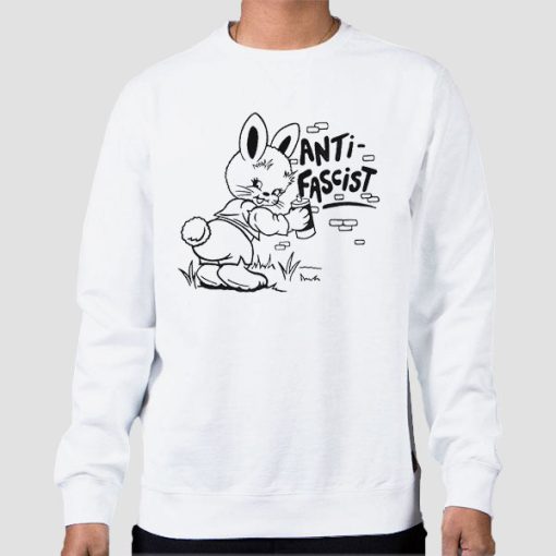 Sweatshirt White Funny Anti Fascist Bunny Classic