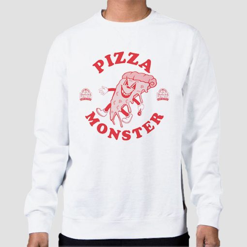 Sweatshirt White Funny Pizza Monster Men's Back Print