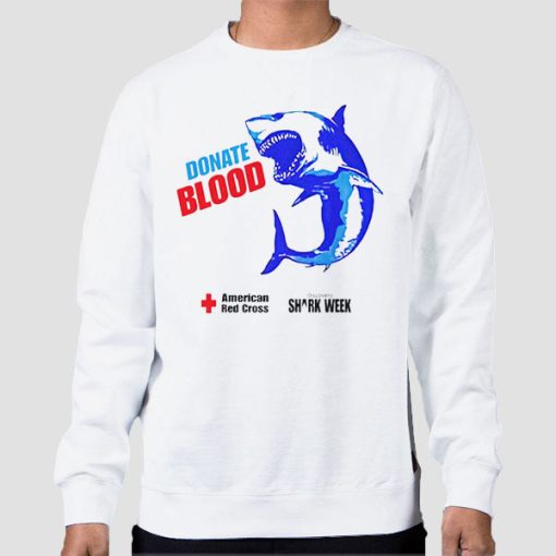 Sweatshirt White Donate Blood Red Cross Shark Week