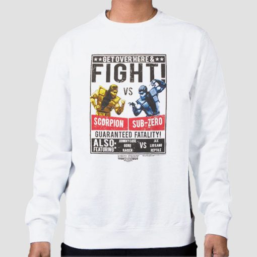 Sweatshirt White Poster Fight Sub Zero vs Scorpion