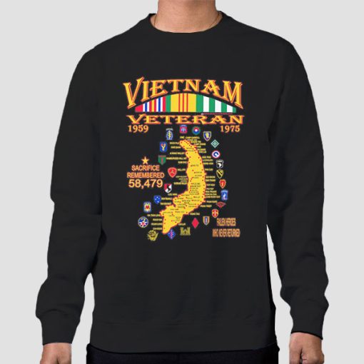 Sweatshirt Black Graphic Maps Veteran Vietnam T Shirt