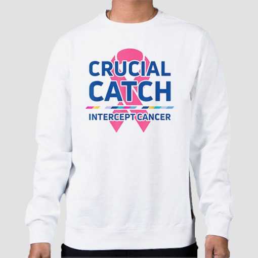 Sweatshirt White Crucial Catch Intercept Cancer Breast Cancer Awareness