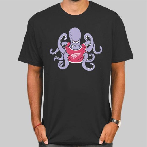 T Shirt Black Octopus Vintage Red Wings