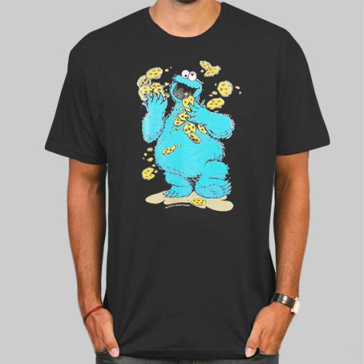 T Shirt Black Sesame Street Cookie Monster