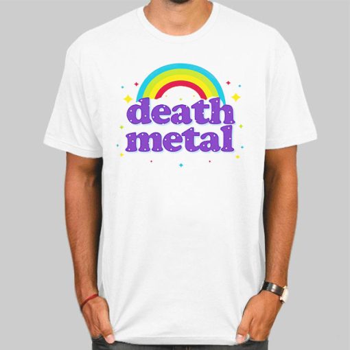 T Shirt White Rainbow Logo Death Metal