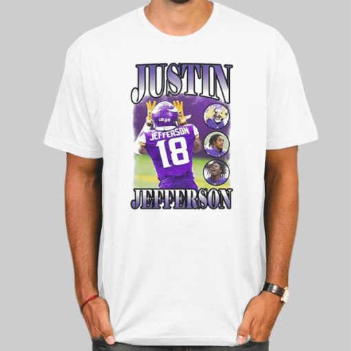 T Shirt White Retro Minnesota Vikings Justin Jefferson