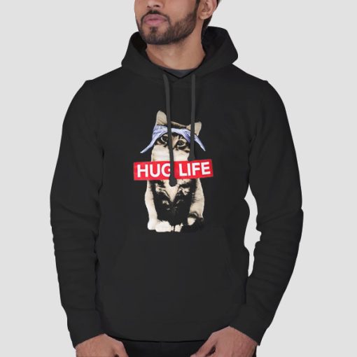 Hoodie Black Funny Parody Hug Life Cat