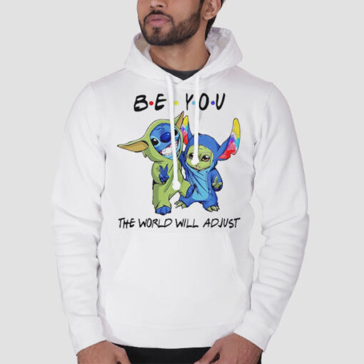 Hoodie White Be You Stitch and Baby Yoda