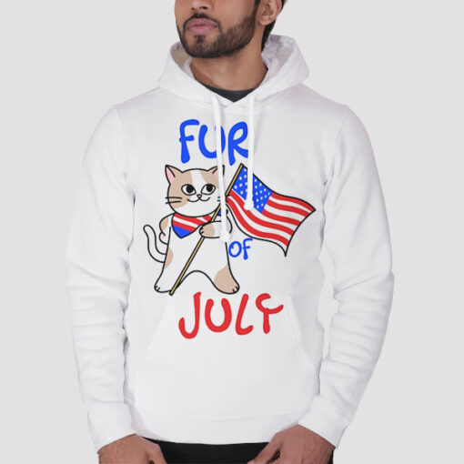 Hoodie White Funny Happy 4th of July Cat