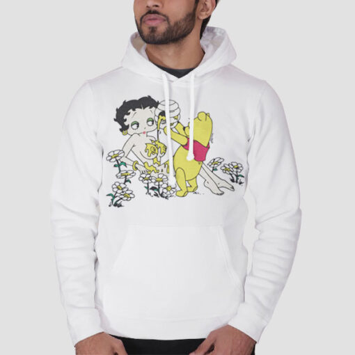 Hoodie White Pooh Pouring Honey on Betty Boop
