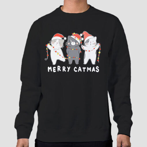 Sweatshirt Black Cute Three Moewy Merry Catmas