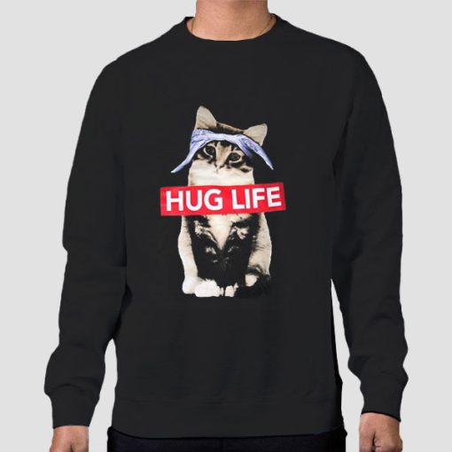 Sweatshirt Black Funny Parody Hug Life Cat