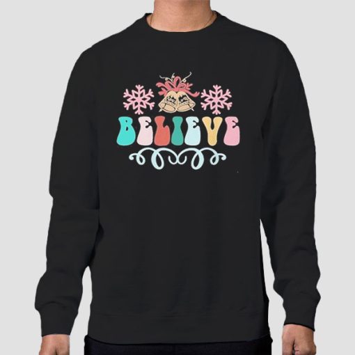 Sweatshirt Black Funny Retro Believe Christmas