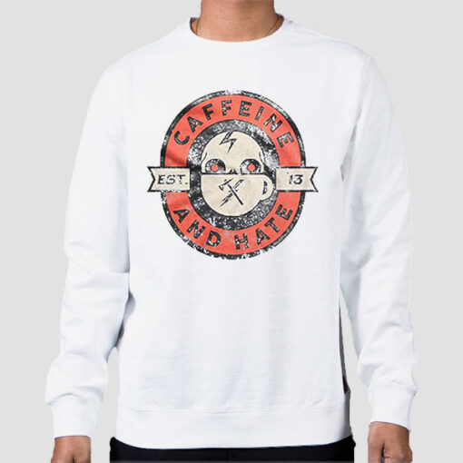 Sweatshirt White Caffeine and Hate Logo Vintage