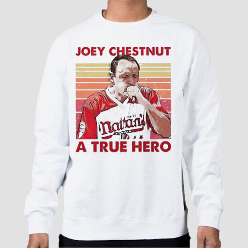 Sweatshirt White Retro a True Hero Joey Chestnut
