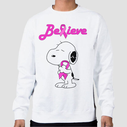 Sweatshirt White Snoopy Breast Cancer Pink Awareness