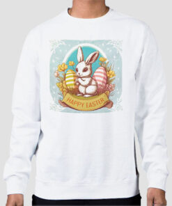 Sweatshirt White Vintage Floral Bunny Happy Easter