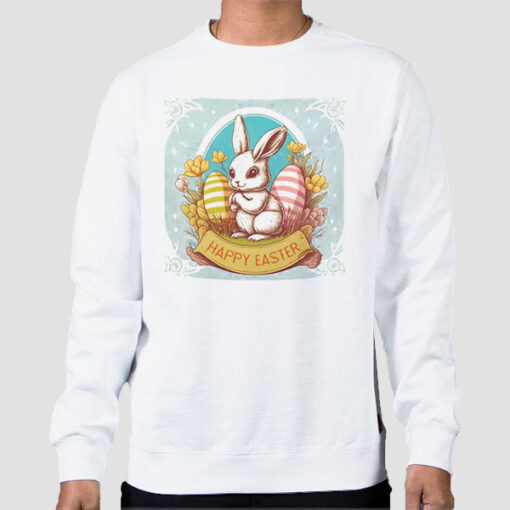 Sweatshirt White Vintage Floral Bunny Happy Easter