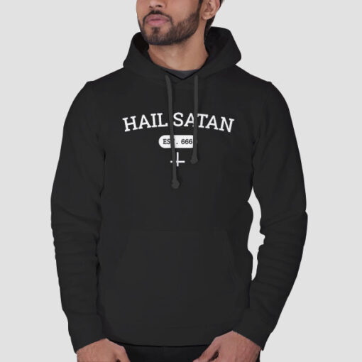Hoodie Black Satanic Est 666 Hail Satan