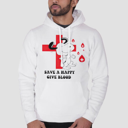Hoodie White A Happy Donating Blood Snoopy