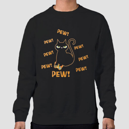 Sweatshirt Black Funny Graphic Pew Pew Cat