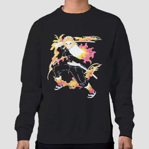 Sweatshirt Black Rengoku Flame Art Demon Slayer
