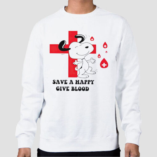 Sweatshirt White A Happy Donating Blood Snoopy
