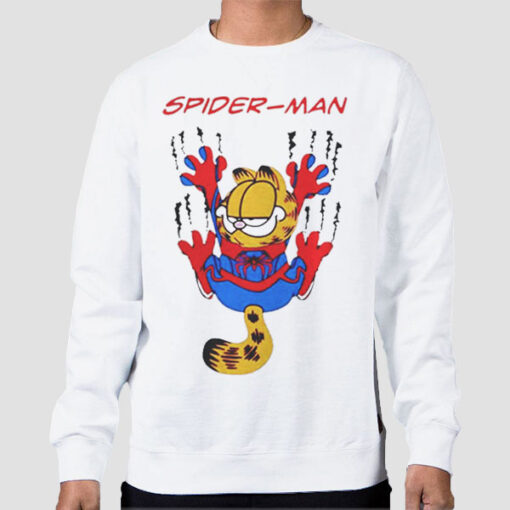 Sweatshirt White Parody Garfield Spider Cat Spider Man