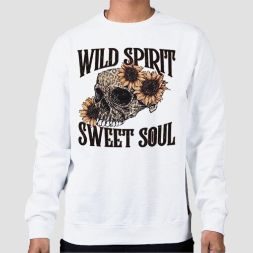 Sweatshirt White Wild Spirit Skull With Sunflower