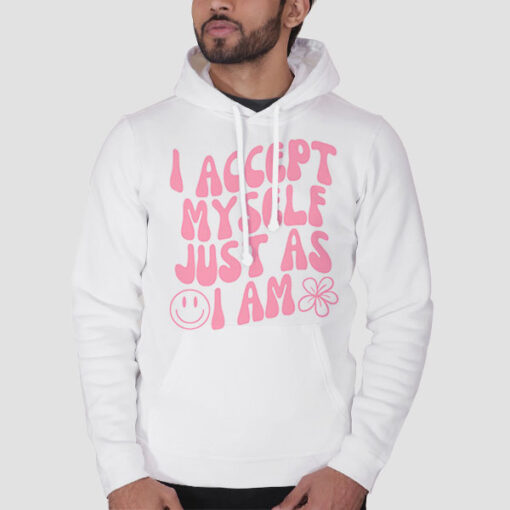 Hoodie White I Accept Myself Aesthetic Back Printed