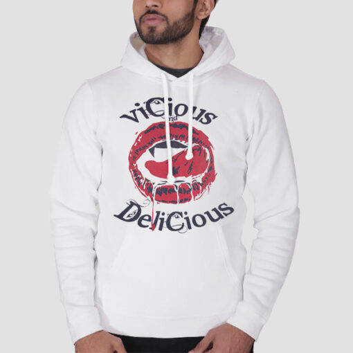 Hoodie White Vicious and Delicious Sexy Lips