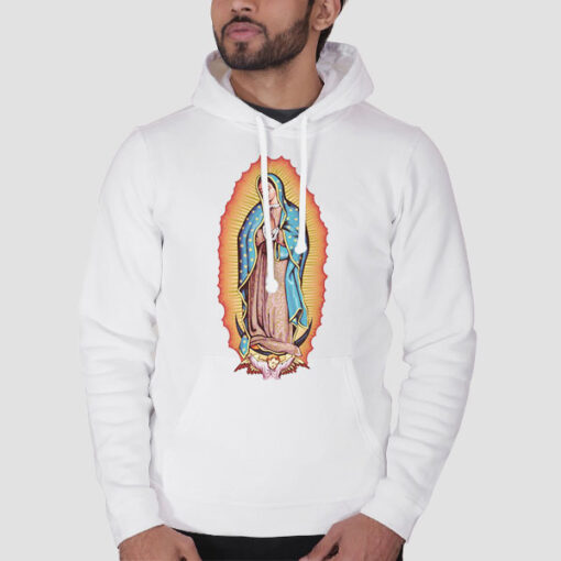 Hoodie White Vtg Our Lady of Guadalupe Virgin Mary
