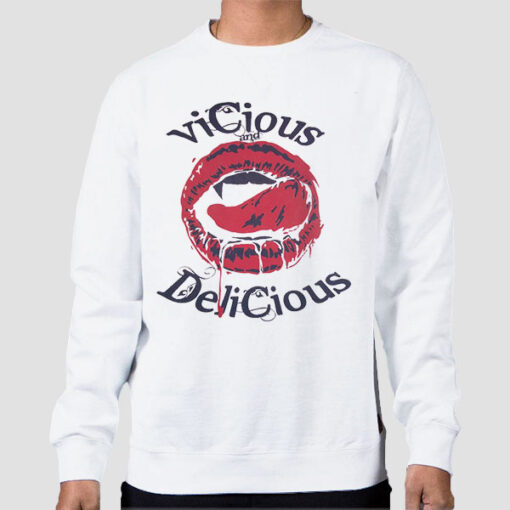 Sweatshirt White Vicious and Delicious Sexy Lips
