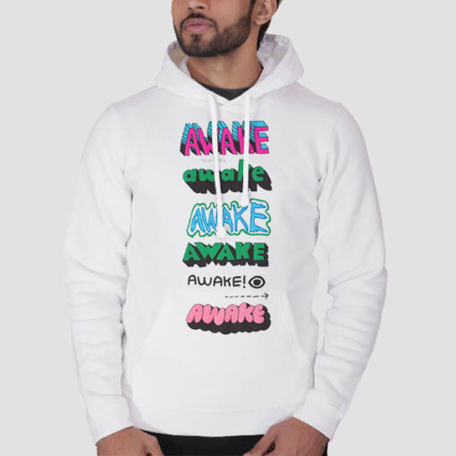 Hoodie White Authentic Color Text Awake New York