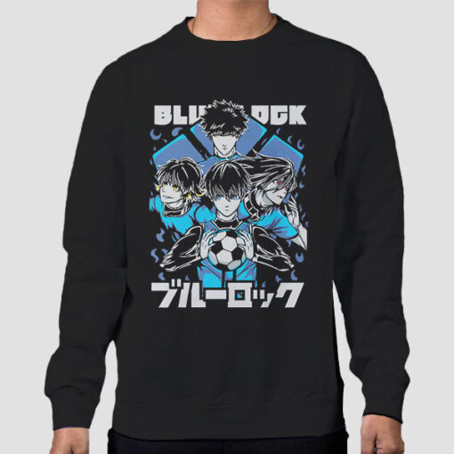 Sweatshirt Black Manga Characters Blue Lock