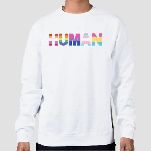 Sweatshirt White Rainbow Typography Human
