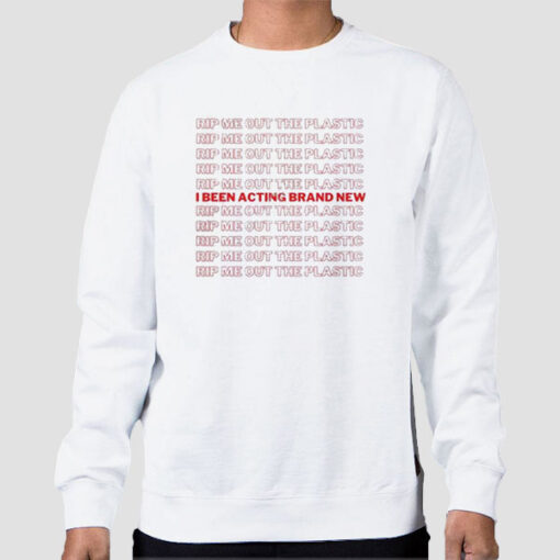 Sweatshirt White Red Writing Rip Me out the Plastic