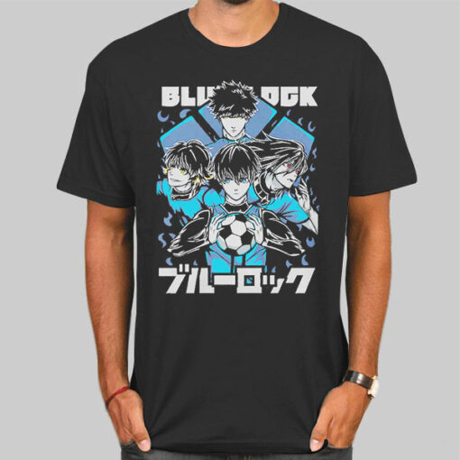 T Shirt Black Manga Characters Blue Lock