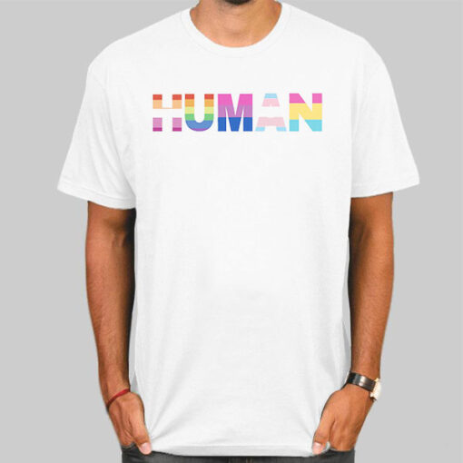 T Shirt White Rainbow Typography Human