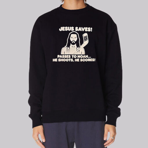 Black Sweatshirt Passes to Noah Jesus Saves Hockey