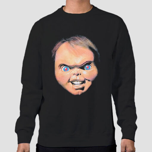 Sweatshirt Black Chucky Face Filter Horror Silkscreen