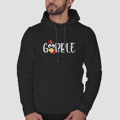 Hoodie Black Cute Turkey Face Graphic Gobble