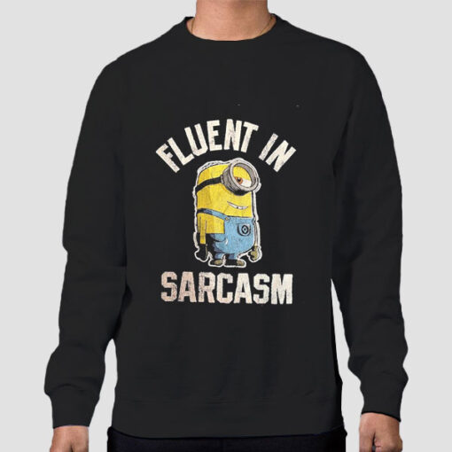 Sweatshirt Black Vtg Fluent in Sarcasm Minion