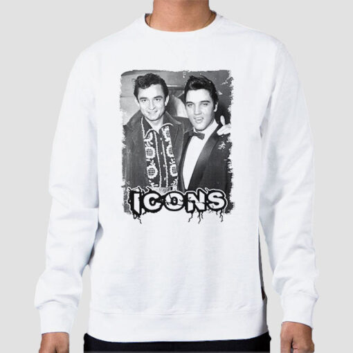 Sweatshirt White Johnny Cash Elvis Presley Icons