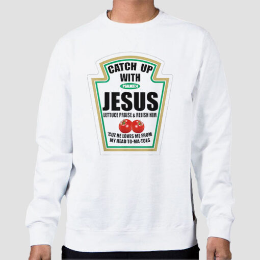 Sweatshirt White Meme Christian Ketchup With Jesus
